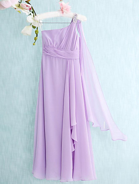 Latest 2016 Floor-length Chiffon A-line Column One Shoulder Junior Bridesmaid Dresses Cheap Shoulder Beaded Floor Length Sleeveless Dresses