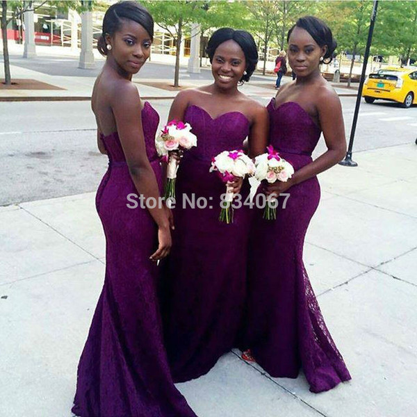 Dark Purple Lace Mermaid Bridesmaid Dresses Elegant 2016 vestido de madrinha Sweetheart Long Party Gowns for Weddings New