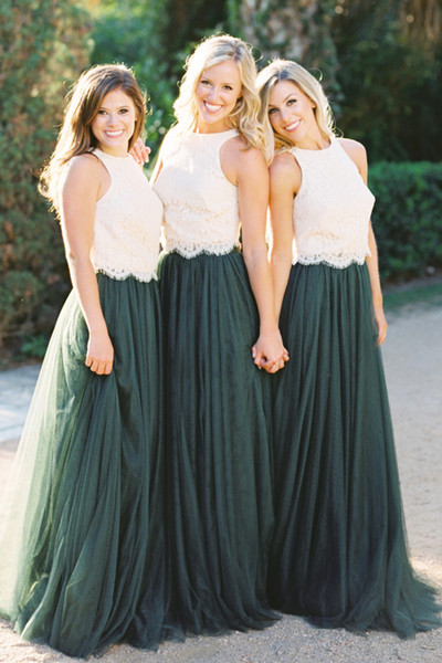 Junior Bridesmaid Dresses Sexy Maid Of The Bride Evening Gowns Formal Occasion Wear Plus Size Dark Green Lace Two Pieces