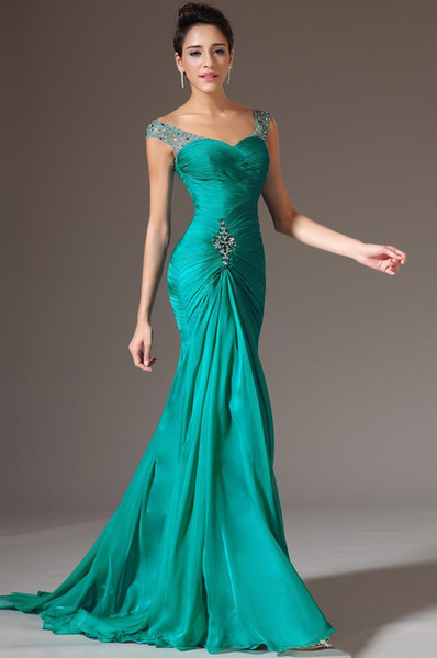Wholesale Sexy V-neck Design Mermaid Floor Length Wedding Events Prom Dresses Turquoise Chiffon Bridesmaid Beaded Sequins Charming Evening