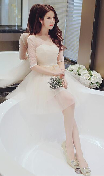 Lace off shoulder Purple/Champagne A line bow sash Pleats lace up illusion ruffles evening party junior bridesmaid maid of honor short dress
