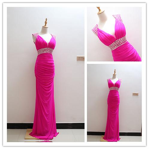 Free shipping new slim ladies banquet evening dress simple fashion slim pleats long chiffon bride toast clothing