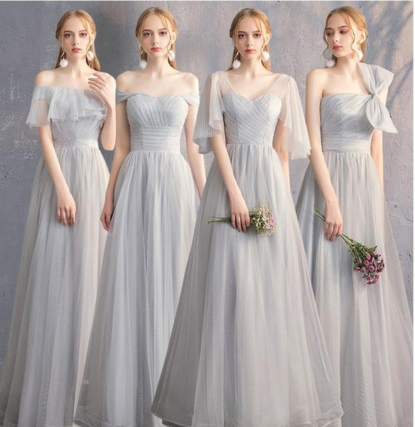 Bridesmaid dress long section new mesh gray bridesmaid dress sisters skirt Slim banquet annual meeting evening dress