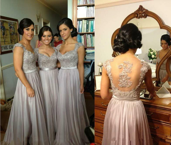 2017 Hot Cheap In Stock Chiffon Sweetheart A-Line Bridesmaid Dresses Cap Sleeve Lace Beaded Evening Party Dresses Custom Made