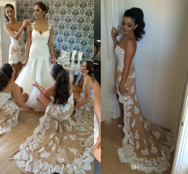 Champagne Bridesmaid Dresses Mermaid Long High Low Lace Appliques Party Dresses For Wedding Long Customized Bridesmaid Dresses Cheap