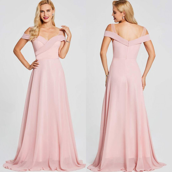 Pink Bridesmaids Dresses Summer Boho Maid of Honor Gowns Off Shoulders Long Evening Bridesmaid Gowns BM0147