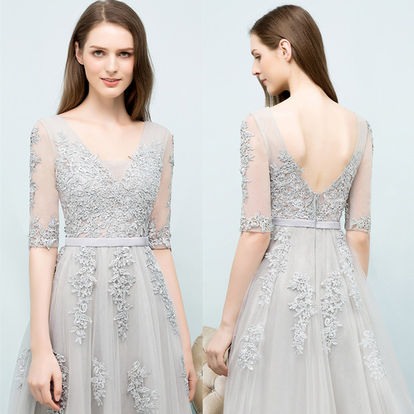2019 Long Bridesmaid Dresses Sexy 1/2 Sleeve Backless Sweep Train Bridesmaid Dresses Ball Gown Prom Dresses LOL Weddings Products