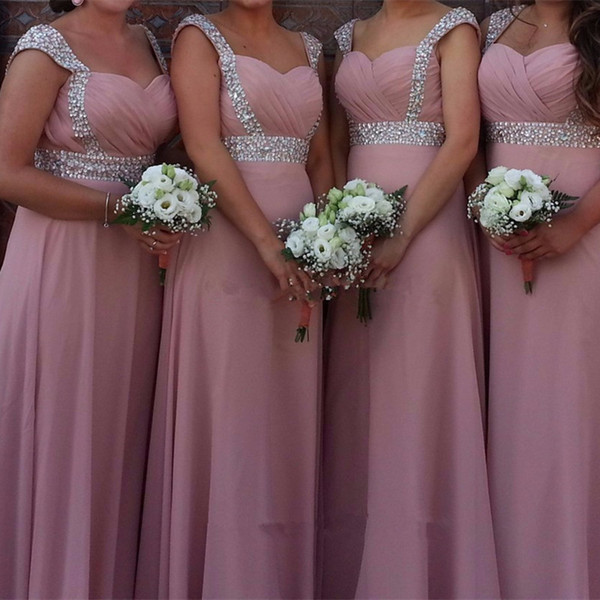 lovely elegant pink long bridesmaid dresses sweetheart beaded chiffon wedding party bridesmaid dress vestido de casamento
