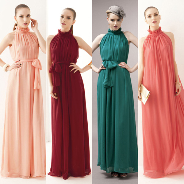 Cheap Chiffon Bridesmaid Dresses Long High Neck Burgundy Maid Of Honor Dress Pregnant woman Prom Party Gowns Wedding Guest Dress F8309