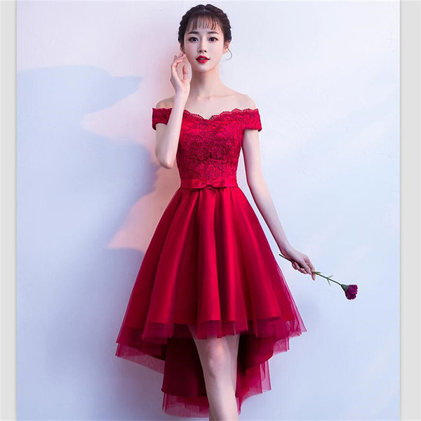 New Arrival Red Lace Bridesmaid Dresses Custom Off Shoulder Short Junior Formal Gowns Hi-Lo Girls Homecoming Dress 