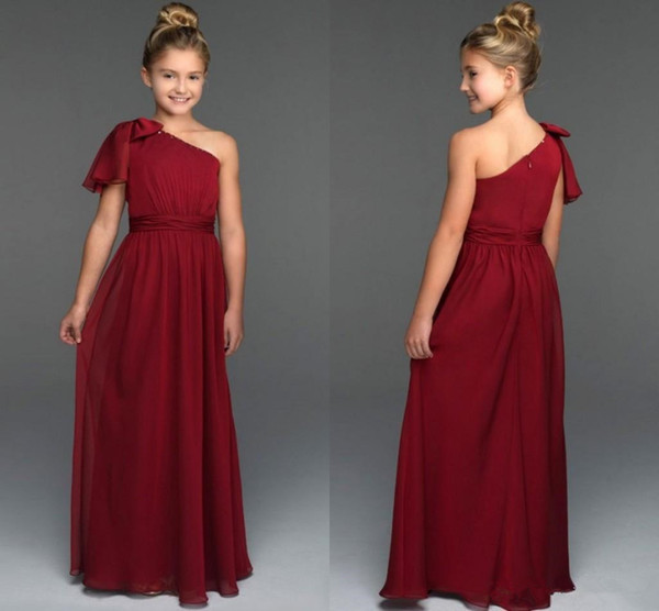 Junior Bridesmaid Dresses One Shoulder Zipper Back Flower Girls Dress for Weddings Long Chiffon Party Gowns