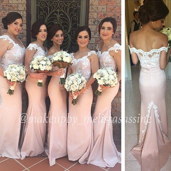 New Fashion Mermaid Cheap Bridesmaid Dresses Cap Sleeve Off The Shoulder Long Bridesmaid Dress Taffeta Lace Appliques 2015 Plus Size Dress