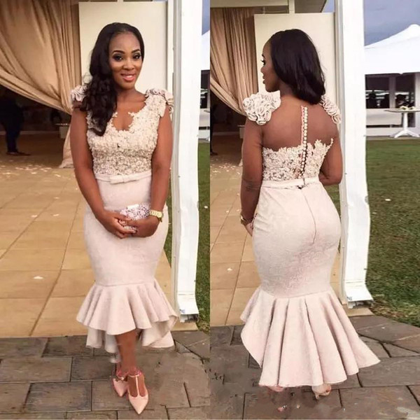 African Sexy Deep V-Neck Satin Mermaid Bridesmaid Dresses Sheer Back Short Sleeves Cheap Plus Size Arabic Long Evening Gowns