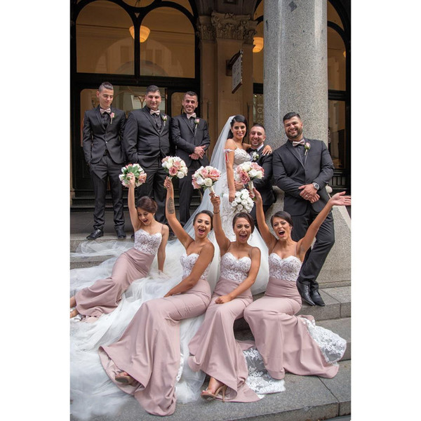 robes de demoiselle d'honneur Long Mermaid Bridesmaid Dresses Lace Applique Spaghetti Straps Floor Length Maid of Honor Dress