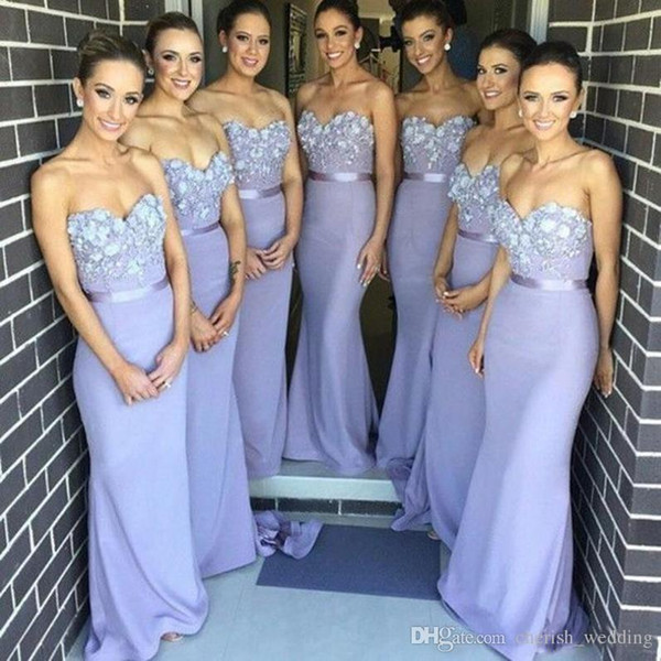2017 New Arrival Cheap Cheap Sweetheart Handmade Flower Long Mermaid Purple Satin Arabic Bridesmaid Dresses