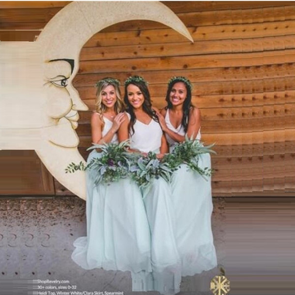 Two Pieces Cheap Bridesmaid Dresses V Neck A Line Chiffon Floor Length Formal Wedding Guest Dress Maid Of Honors Dresses Custom