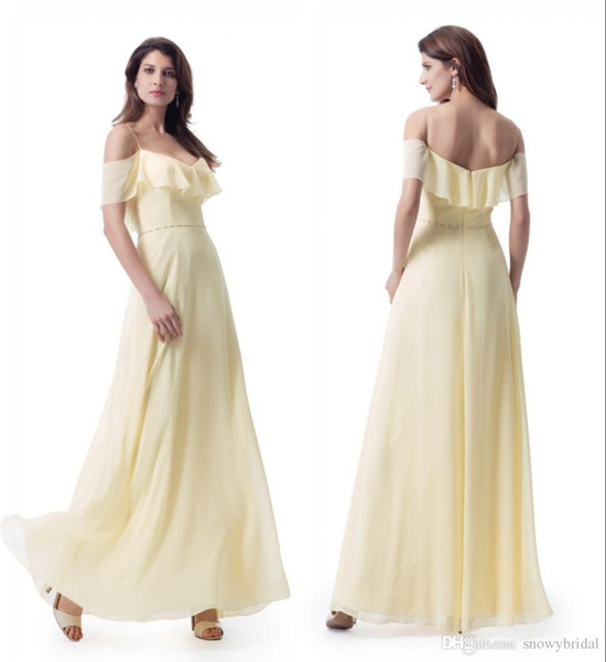 Soft Yellow Long Chiffon Boho Bridesmaid Dresses Off the Shoulder Cold Shoulder Modern Fashion Summer Bridemaid Robes Custom Made