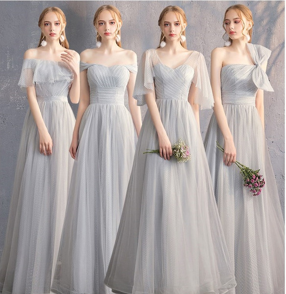 Bridesmaid dress long section new spring and summer mesh gray bridesmaid dress sisters skirt Slim banquet annual meeting evening dress