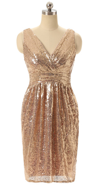 Women's Sheath V Neck Short Bridesmaid Dresses Sequin Prom Dress
