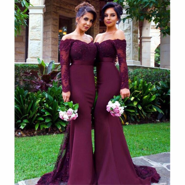 Sexy Burgundy Bridesmaid Dresses Long Mermaid Applique Crystal 2016 Cheap Maid of Honor Dresses for Weddings Plus Size
