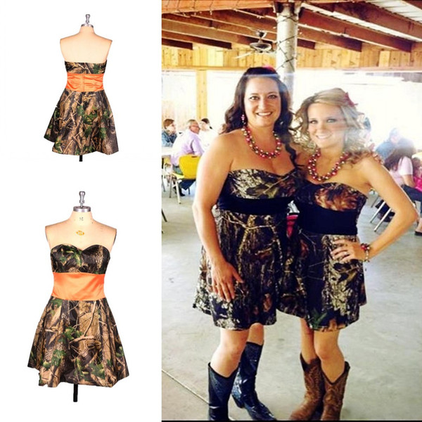 Real Image Camo Bridesmaid Dresses Cheap Sweetheart Strapless Short Bridesmaid Dresses Cheap A Line Formal Party Dresses Evening Gown Modest