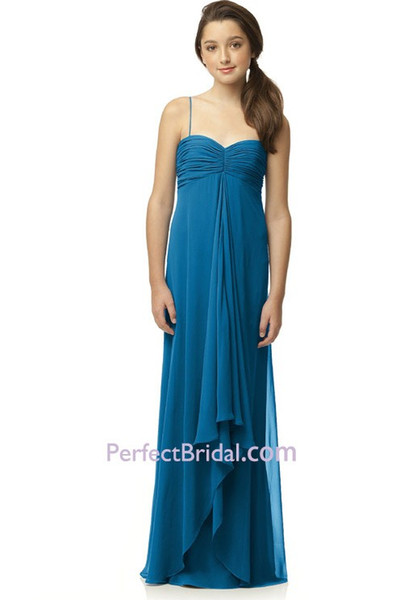 Junior Bridesmaid Dresses Cheap Spaghetti Strap Sleeveless Pleats Chiffon Long Floor Length Bridesmaids Dresses Custom Made