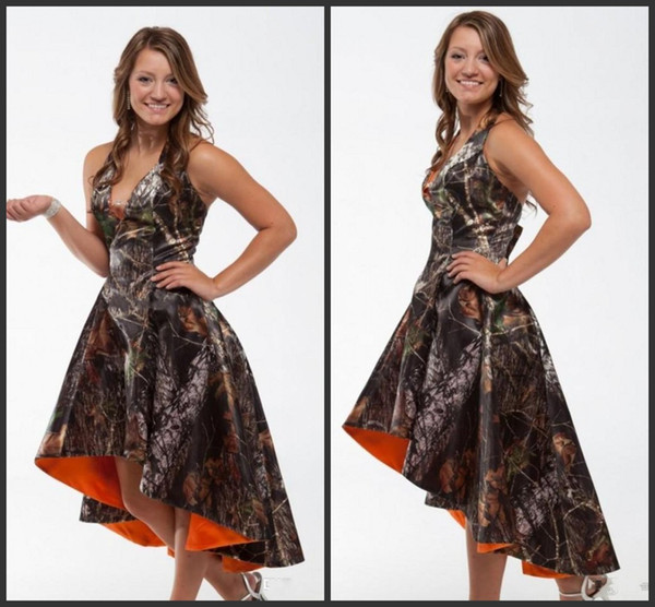 High Low Camo Pro mDress Short Bridesmaid Dress Halter Neck V Neck Sleeveless Chepa Price Hot Sale Charming