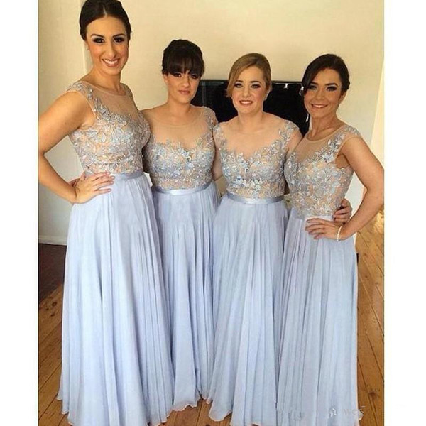 Plus Size Chiffon Long Bridesmaid Dresses Sheer Lace Scoop Neckline Bridesmaid Dress Women Formal Evening Dresses Gowns