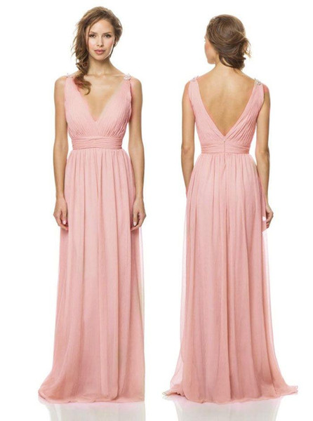 2015 Bridesmaid Dresses Sexy V Neck Chiffon Long Bridesmaid Dresses Ruffles Beaded Length Prom Dresses Formal Gowns evening dresses long
