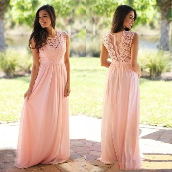 Elegant Pink Chiffon Junior Bridesmaid Dresses Lace Appliques Back Zipper Back Floor Length Maid of Honor Wedding Guest Dresses Long