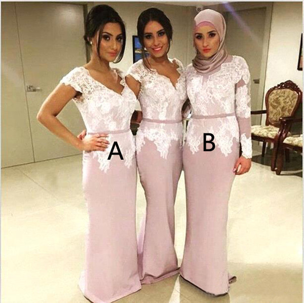 2016 New African Traditional Lace Bridesmaid Dresses With Applique Floor Length Sash Custom Long Sleeves Bridesmaid Gowns Muslim Formal Gown