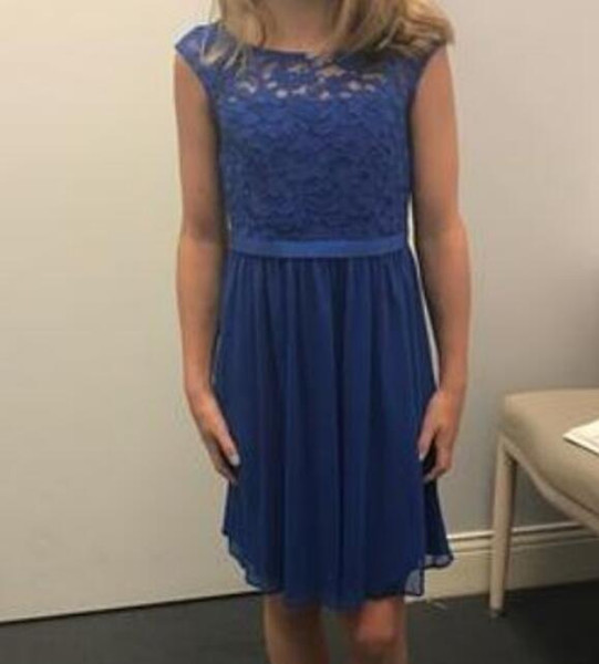 Real Images Simple Junior Formal Dresses A-line Knee-length Cap Sleeve Lace and Chiffon Girls Dress Bridesmaid Dress