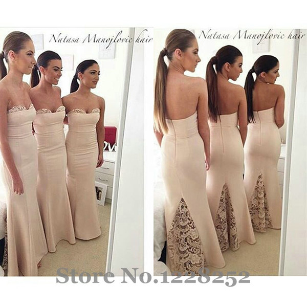 Champagne 2017 New Arrivals Mremaid Bridesmaid Dresses Strapless Floor-Length None Train Sleeveless Off the Shoulder Evening Dress formal