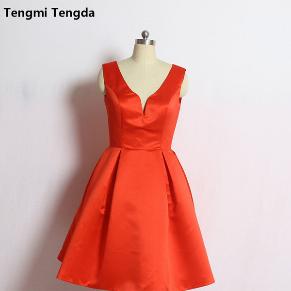 Mingli Tengda Red Stain Short Bridesmaid Dresses V Neck Wedding Party Dresses Custom Made Simple and Elegant Junior Bridesmaid Dresses 