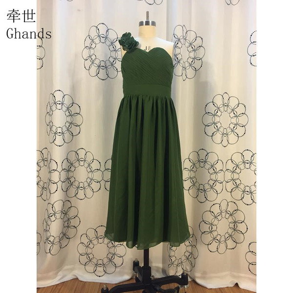 Ghands Cheap Chiffon Ghands One-Shoulder Sweetheart Flower A-Line Ruffle Elegant Ankle-Length Junior Bridesmaid Dresses Custom Size/Color