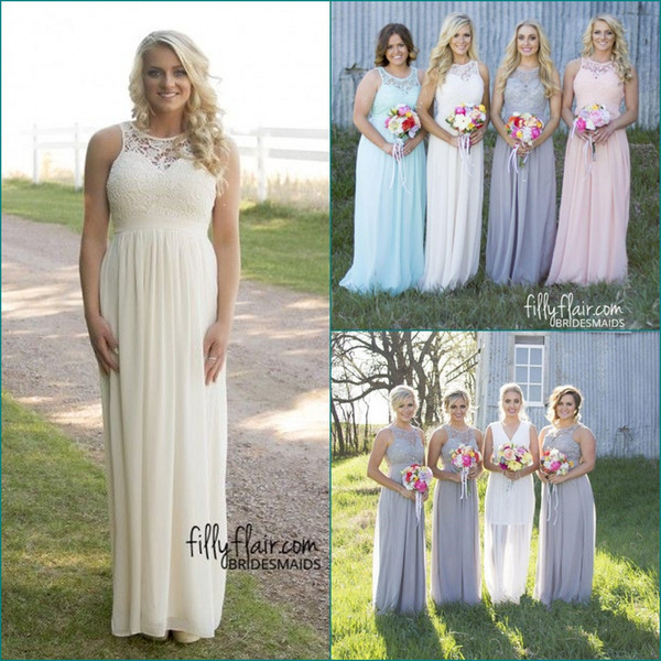 Country Style Lace Chiffon Cheap Bridesmaid Dresses 2017 Jewel Neck Sexy Backless Plus Size Wedding Party Dress Beach Maid Of Honor Gowns