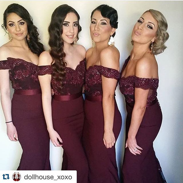 vestido de madrinha 2016 Cheap Lace Long Bridesmaid Dresses With Ribbon Mermaid Formal Prom Gown For Wedding Custom Made