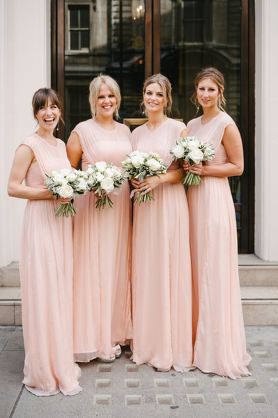 Jewel Neckline Bridesmaid Dresses Floor-Length Chiffon Cap Sleeve Zipper Natural Waist Charming Simple Dresses A-Line Maid of Honor Dresses