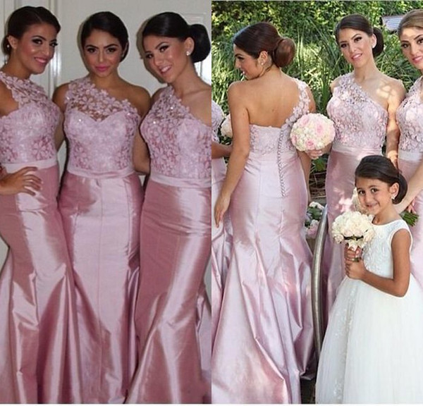 Charming New Lace Bridesmaid Dresses Sheath One shoulder Long Bridesmaid Gown Custom made Formal Dresses 2015