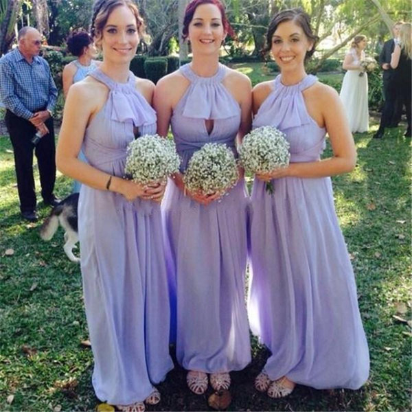 Lavender Long Chiffon Bridesmaid Dress Halter Vestido De Fiesta High Quality Floor Length Elegant Maid Of Honor Gowns