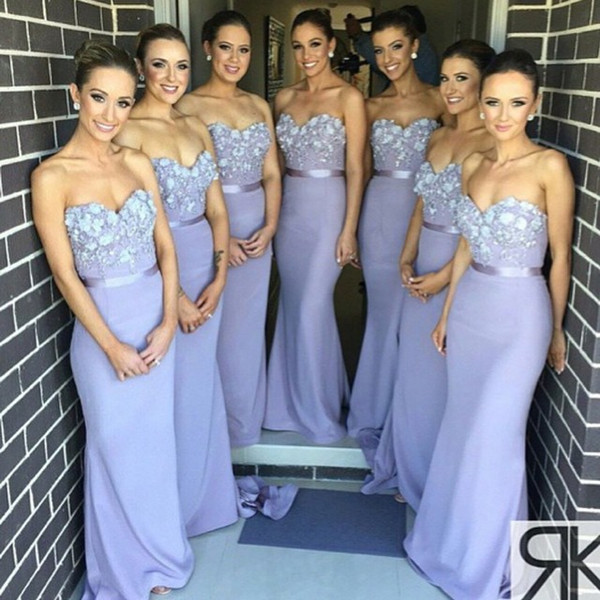 2015 Lavender Strapless Long Bridesmaid Dresses Ruched/Ruffles Mermaid Floor Length Long Maid Of Honor Dresses Formal Dress