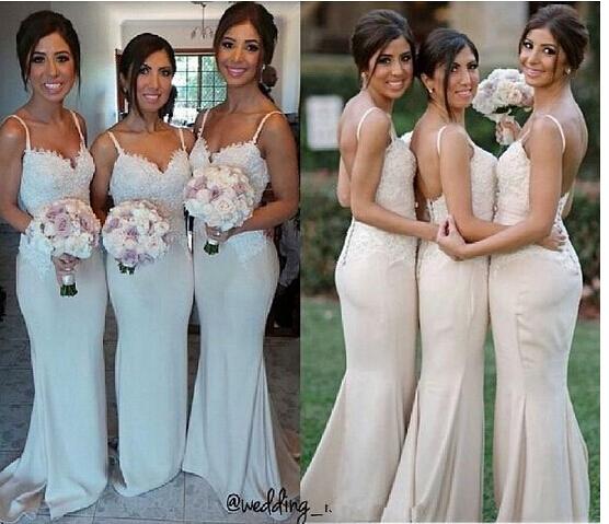 Under $100 Mermaid Bridesmaid Dress 2015 Spaghetti Sweetheart Straps Backless Lace Applique 2016 Beaded Long Bridesmaids Dresses