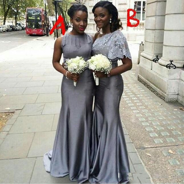 Two Styles Silver Gray Long Bridesmaid Dresses Ruched Mermaid Maid of Honor Party Dresses Custom Made Top Quality Satin Evening Gowns