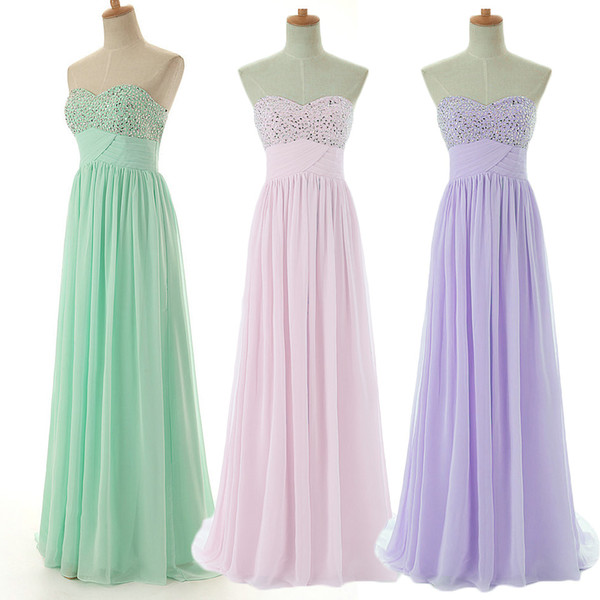 2015 Chiffon Bridesmaid Dresses Cheap Pink Sequined Beaded Sweetheart Prom Formal Dresses Wedding Maid of Honor Dresses Evening Gowns