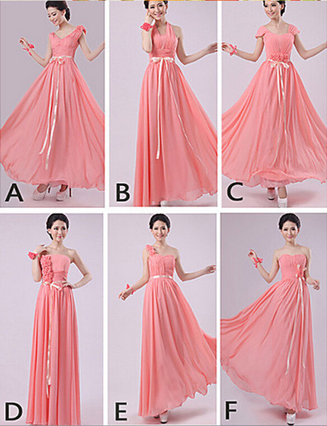 6 Styles Mix & Match Dresses Floor-length Chiffon Bridesmaid Dresses Wedding Party Girls Dress