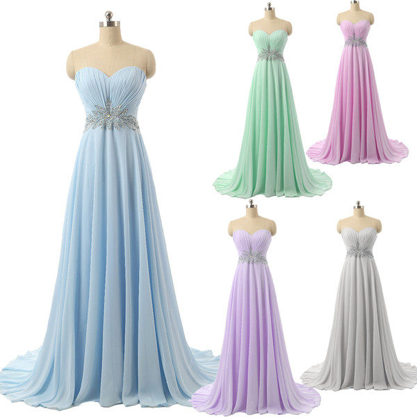 2015 Sweetheart Bridesmaid Dresses Cheap Vintage Pink A Line Chiffon Beaded Pleated Prom Formal Dresses Chapel Train Wedding Gowns