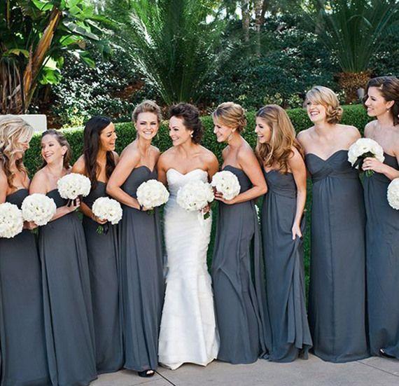 Gray Chiffon Elegant Long Bridesmaid Dresses Ruched Sweetheart Neckline A-Line Sexy Party Dress For Wedding No Sleeve Plus Size Exquisite