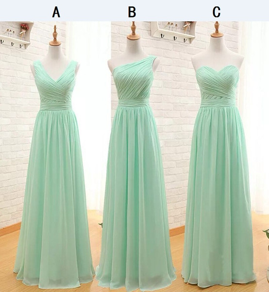 Pretty Sage One Shoulder Long Bridesmaid Dresses Cheap Pleated Chiffon Sleeveless Floor Length A-line Zipper Wedding Party Girls Dress