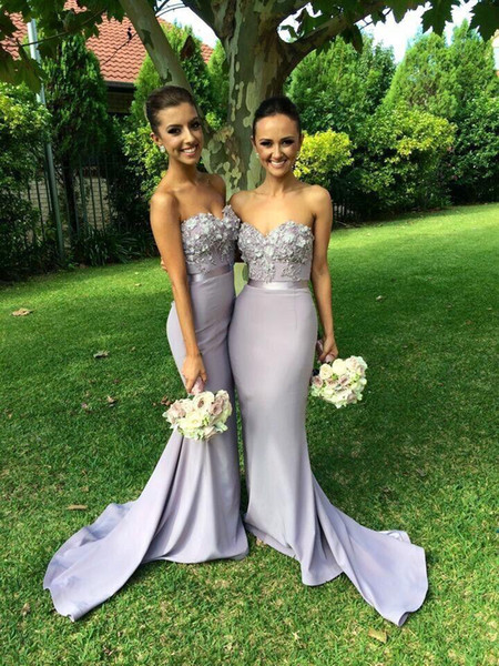 Lilac Long Bridesmaid Dresses 2015 Sexy Mermaid Backless Sweetheart Appliques Beaded Satin Floor Length Prom Party Gowns Plus Size