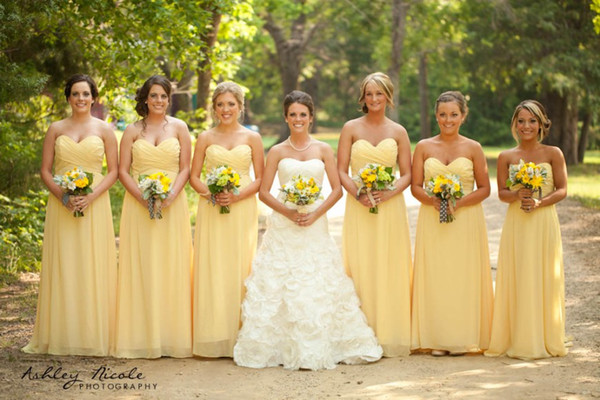 Elegant Yellow Cheap Bridesmaid Dresses Long Vestido De Fiesta Zipper 2015 Maid Of Honor Dress Custom Made Long Formal Dresses